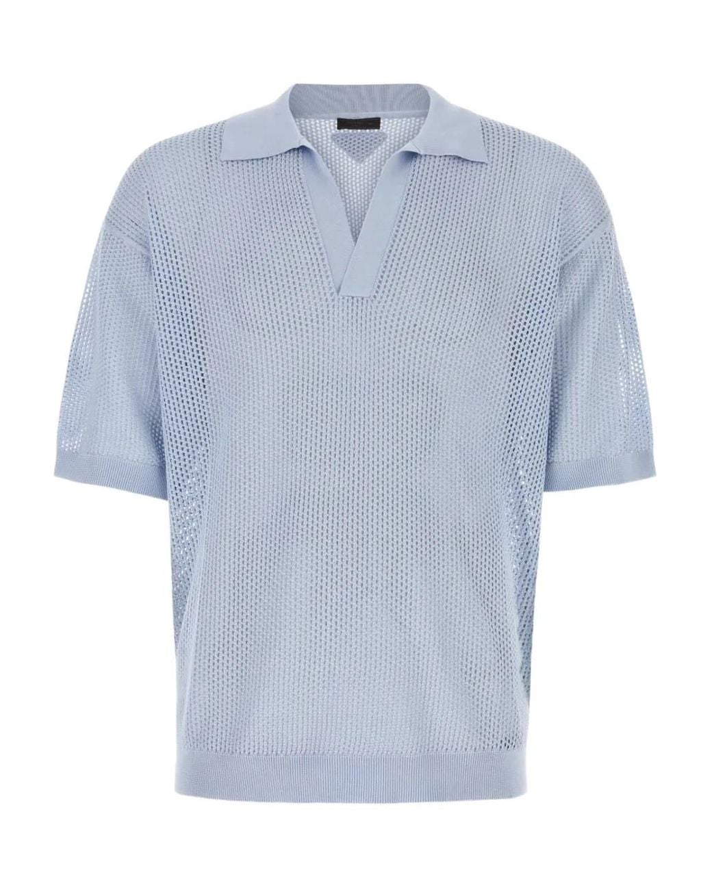 Prada Blue Mesh-Knit Polo Shirt for men