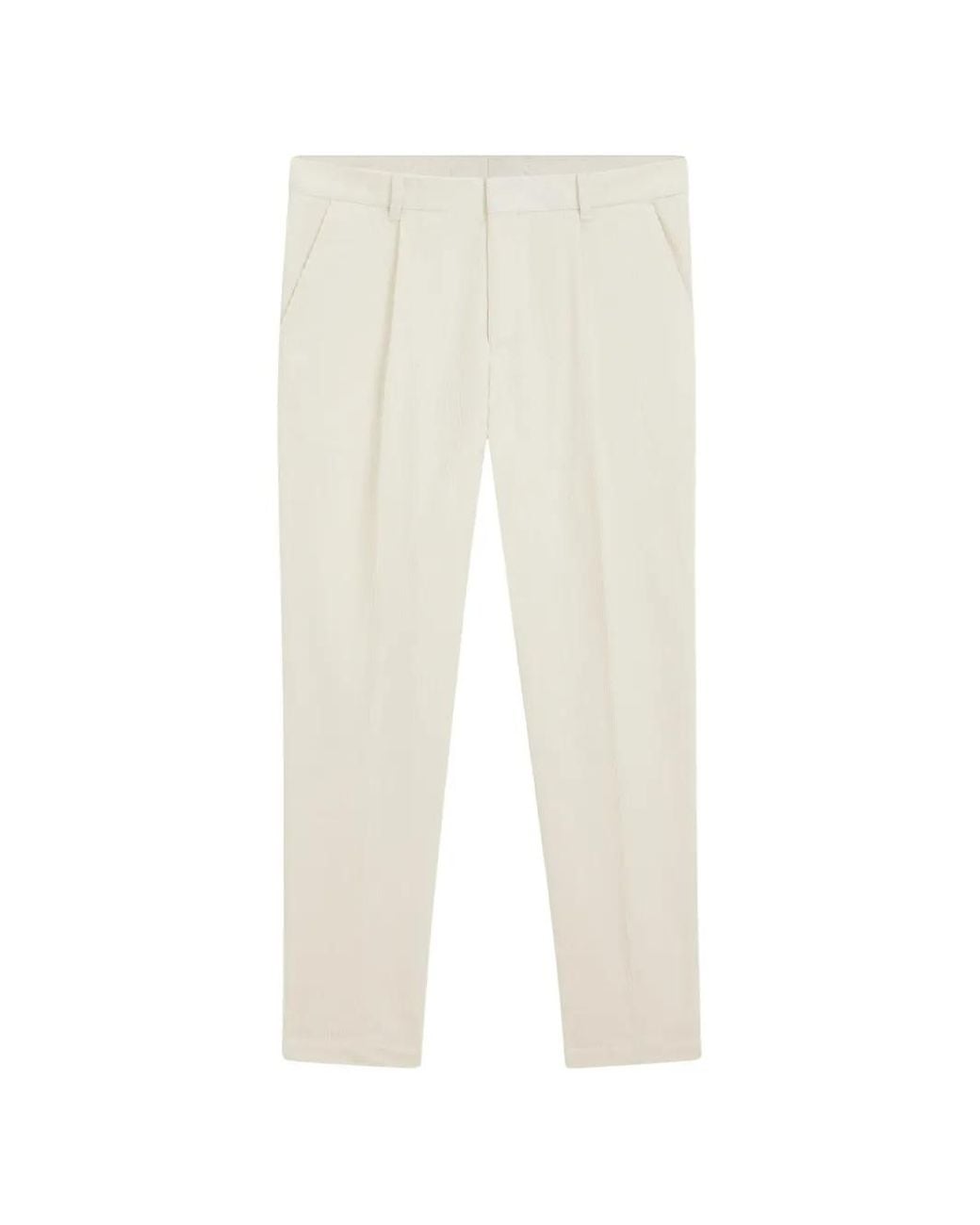 Boss White Pleated-Front Corduroy Trousers for men