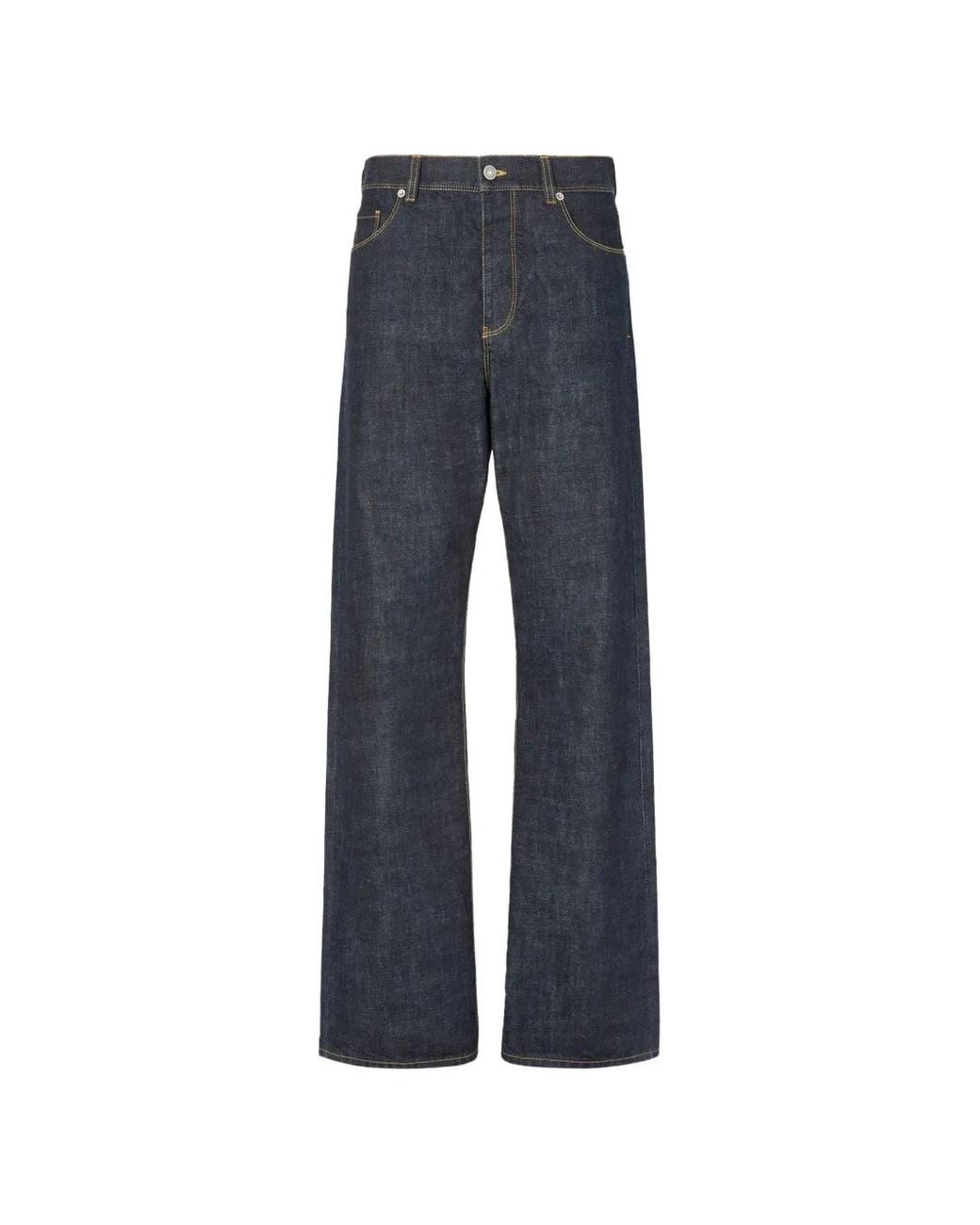 Fendi Blue Contrast-Stitch Logo-Patch Jeans