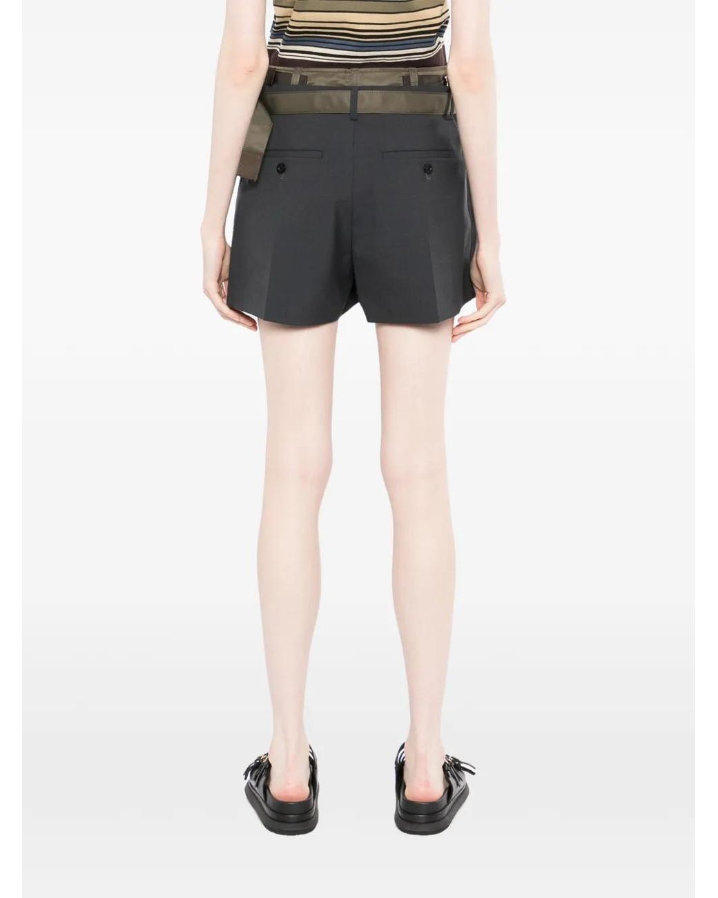 Sacai Gray Belt Side-Panel Shorts