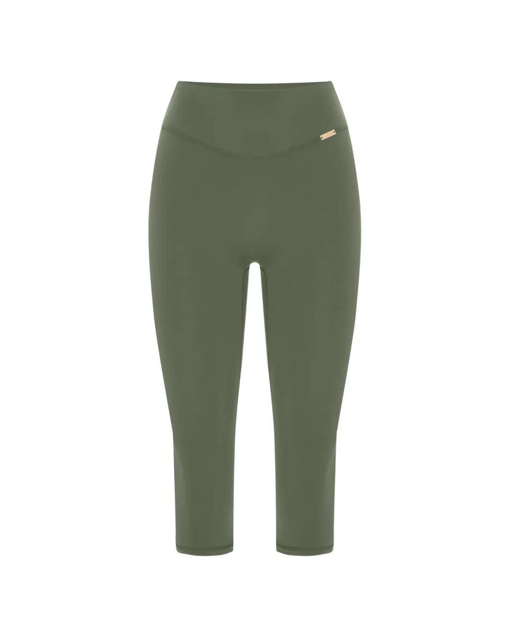 AMADAWEAR Green Capri Logo-Plaque Leggings