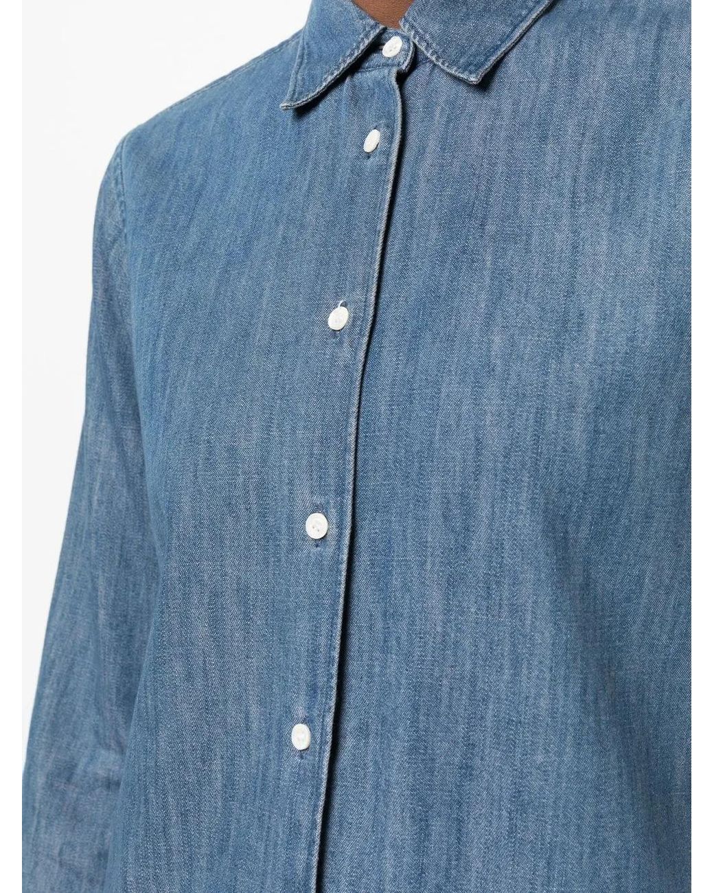 Aspesi Blue Fitted Button-Down Denim Shirt