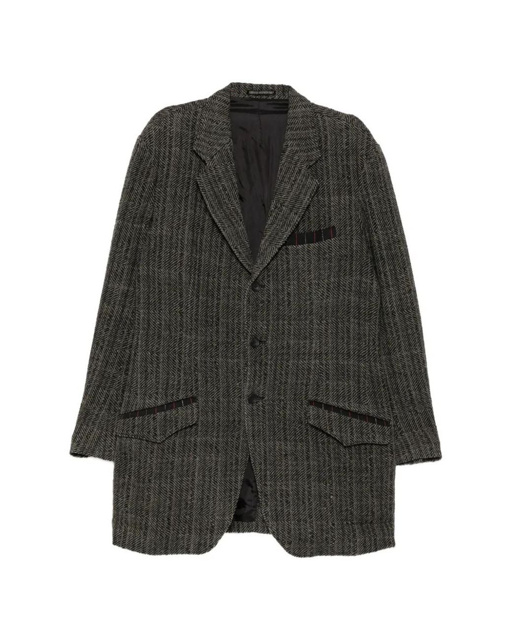 Yohji Yamamoto Gray Blazer En Cachemire À Chevrons for men