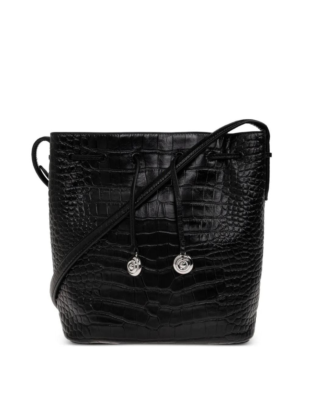 Liffner Black Small Croc-Effect Charm Bucket Bag