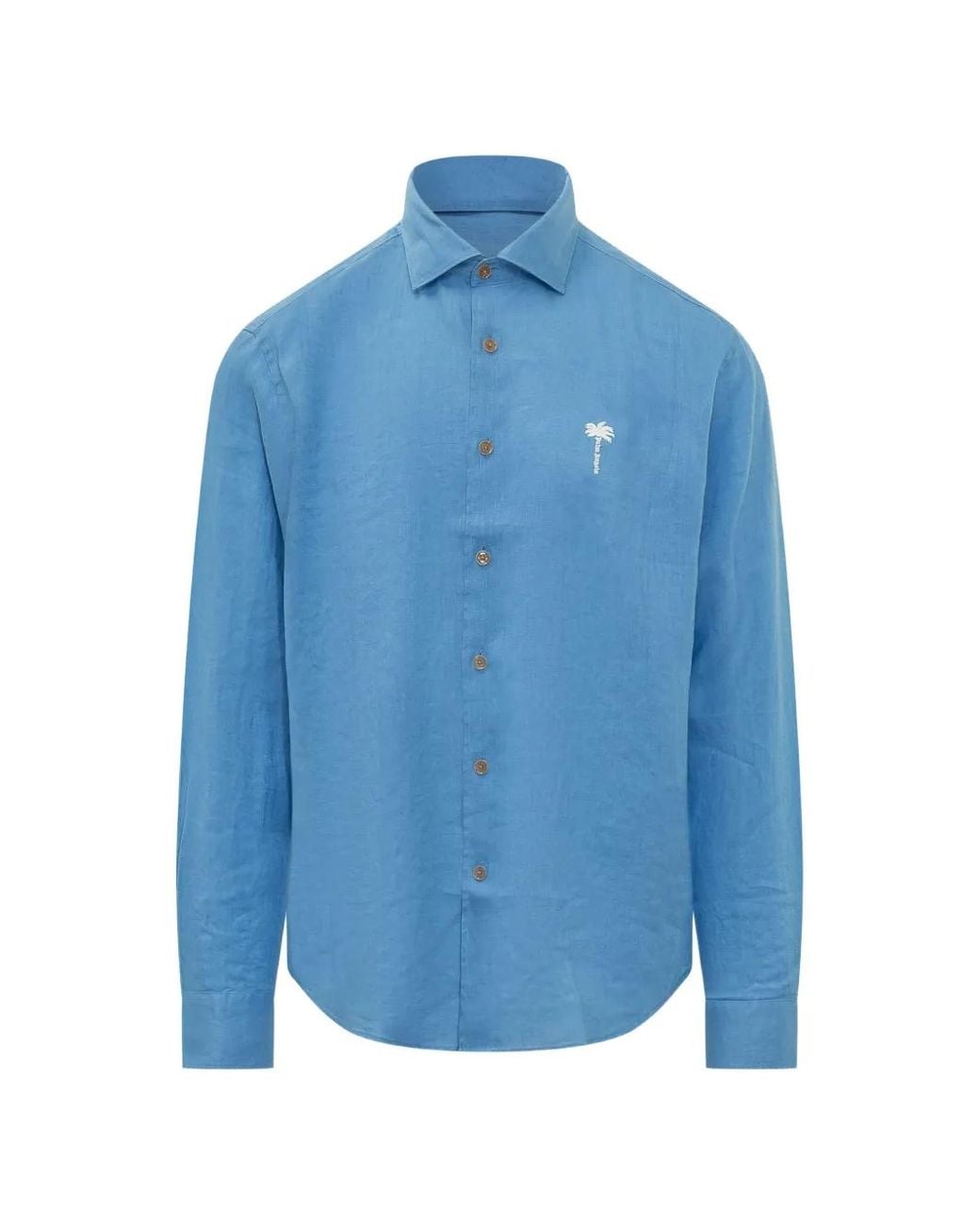 Palm Angels Blue Logo-Embroidered Regular Shirt for men