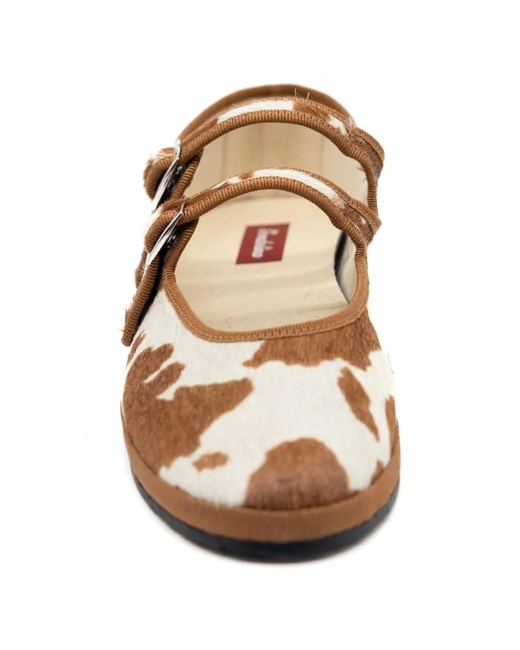 Gondolina Brown Cow-Print Double-Strap Mary Jane Ballet Flats