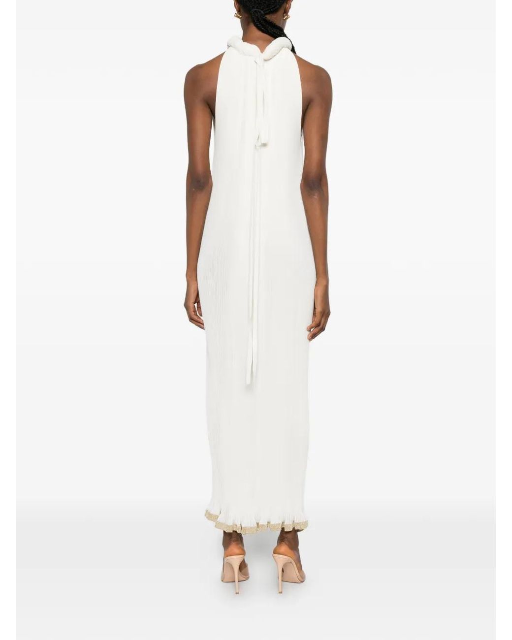 Alberta Ferretti White Pleated Halter-Neck Midi Dress
