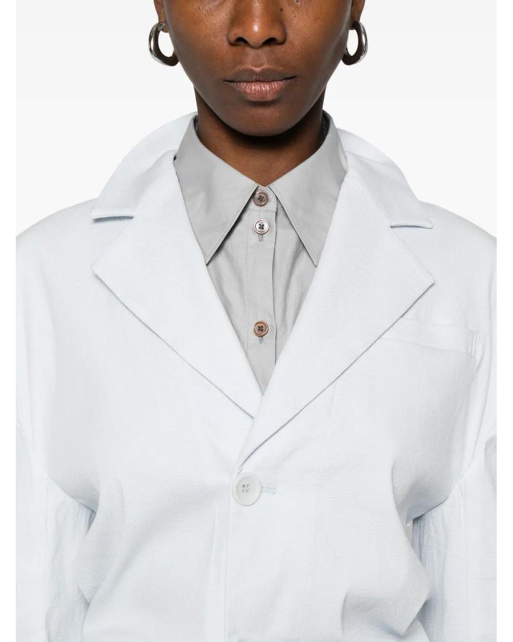 Issey Miyake White Blazer Like Torso À Revers Crantés