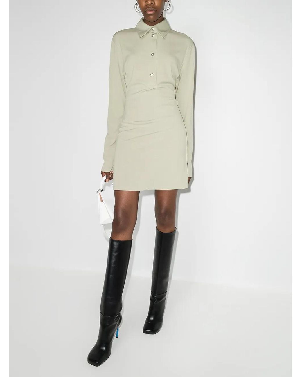 Off-White c/o Virgil Abloh White Polo Collar Long-Sleeve Dress