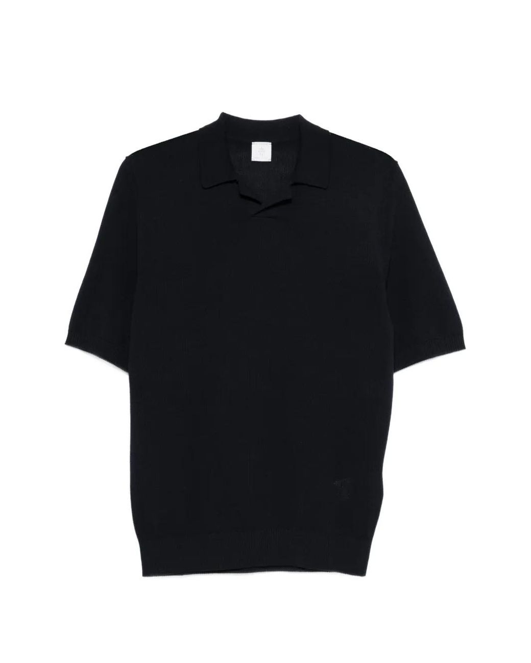 Eleventy Black Knitted Cotton Polo-Collar T-Shirt for men