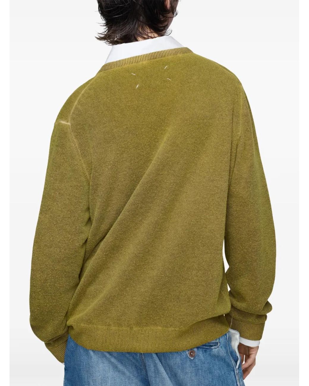 Maison Margiela Green Virgin Wool V-Neck Sweater