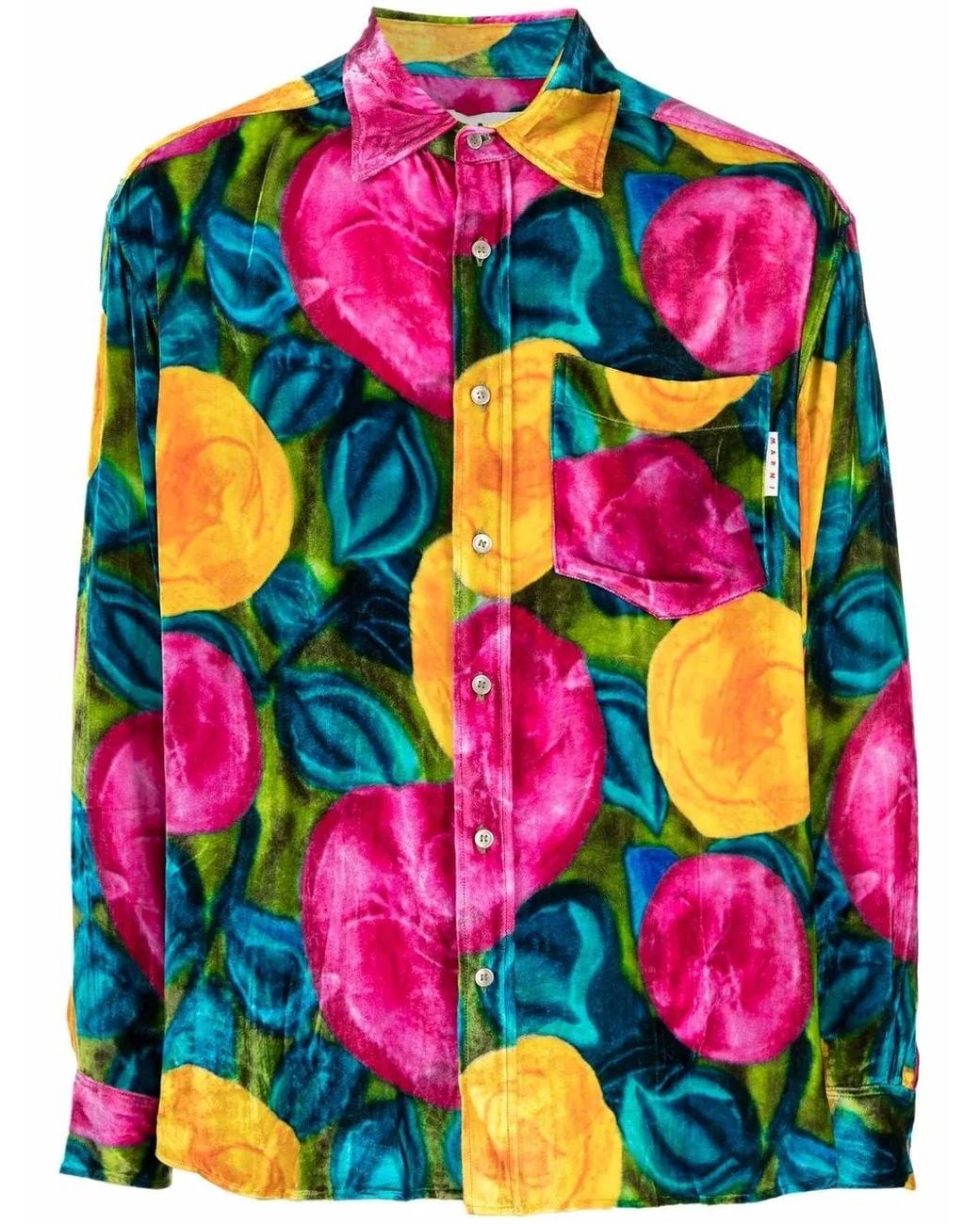 Marni Pink Floral-Print Velvet Shirt for men