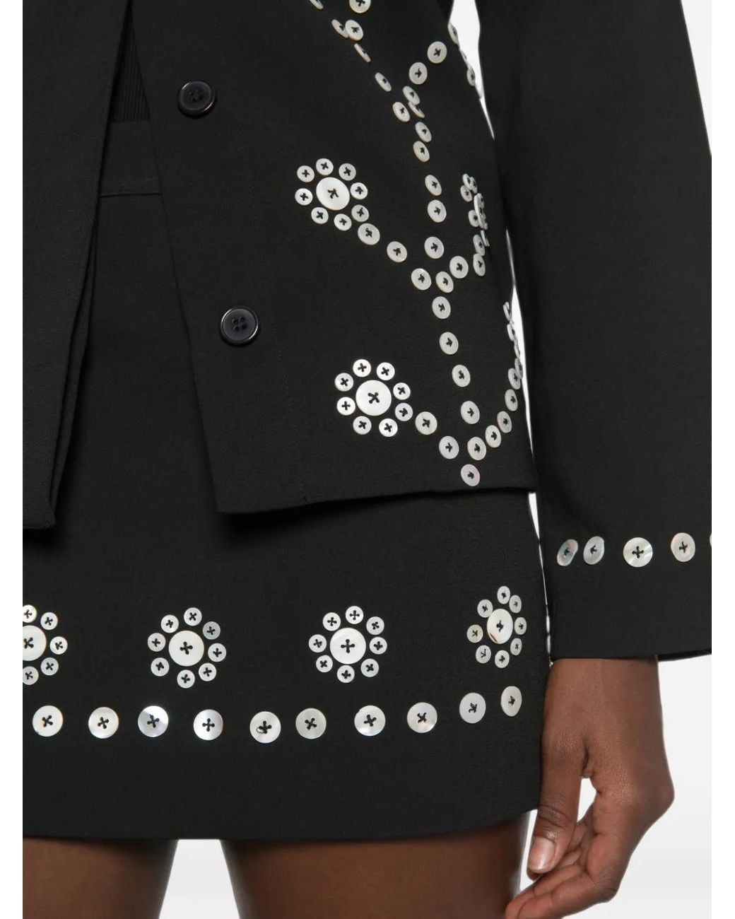 Stine Goya Black Button-Embellished Floral-Motif Mini Skirt