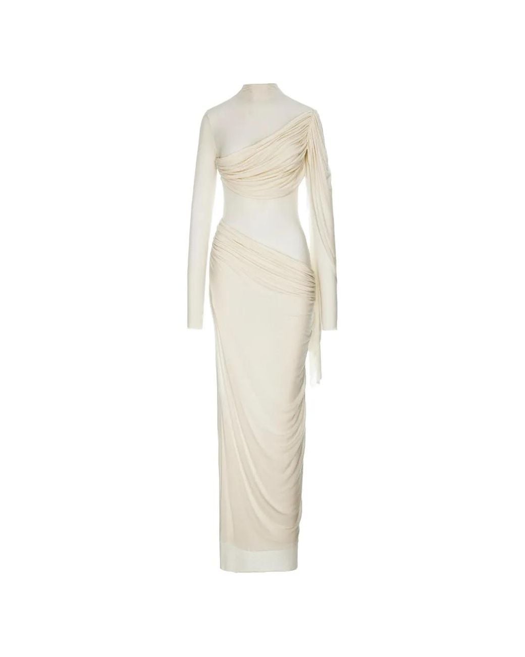MANURI White Medeea Draped Sheer Maxi Dress