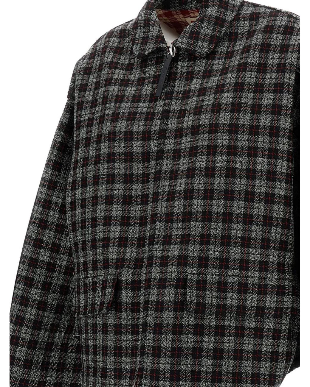 Marni Black Check-Pattern Zip-Up Jacket