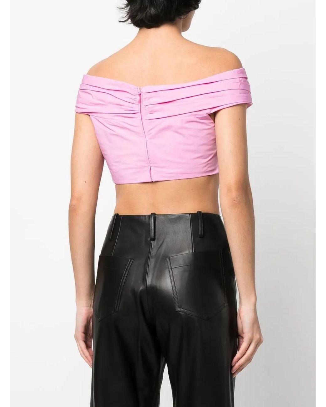 DSquared² Pink Pleated Off-Shoulder Cropped Top