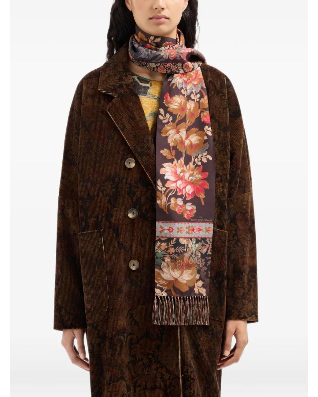 Pierre Louis Mascia Red Aloeuw Floral-Print Fringed Scarf