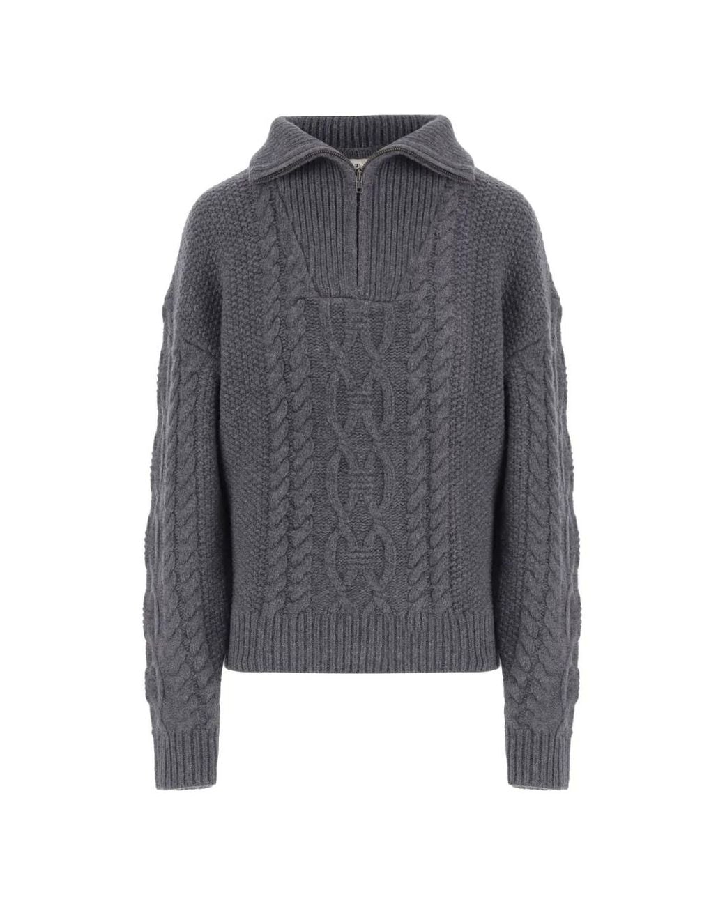 THE GARMENT Gray Cable-Knit Quarter-Zip Sweater