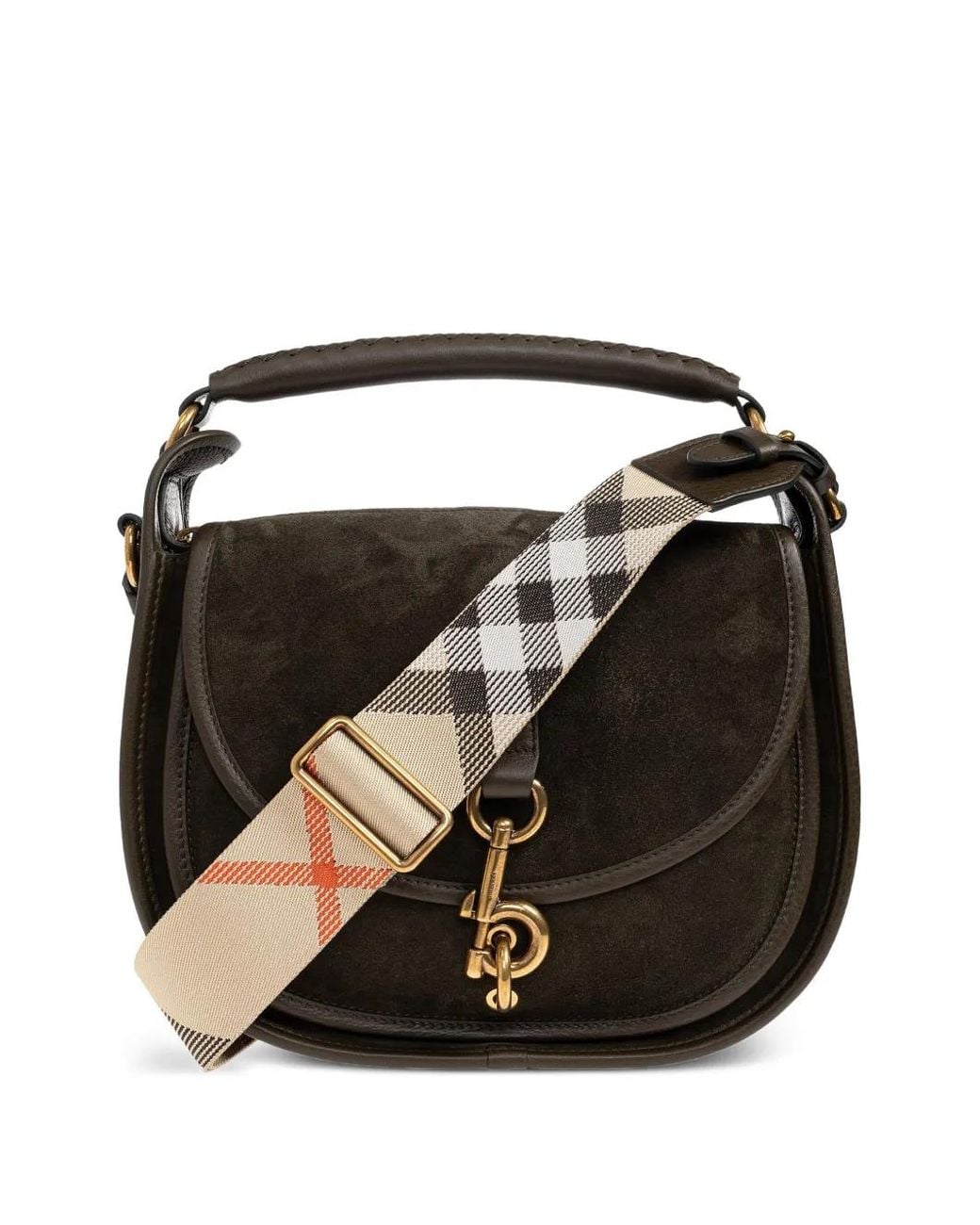 Burberry Black Small B Clip Check-Strap Leather Tote Bag
