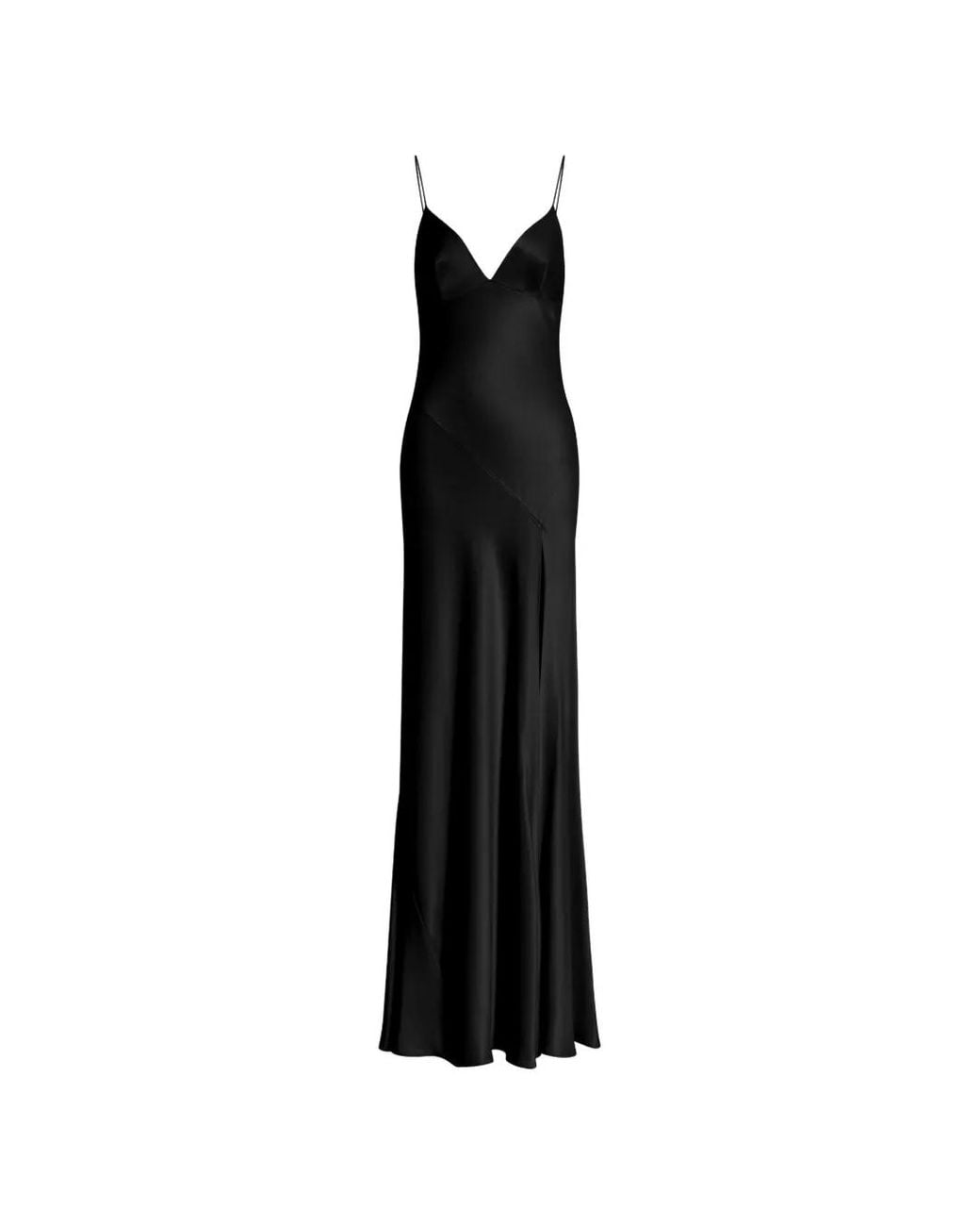 Alberta Ferretti Black Satin-Finish Side-Slit Maxi Dress
