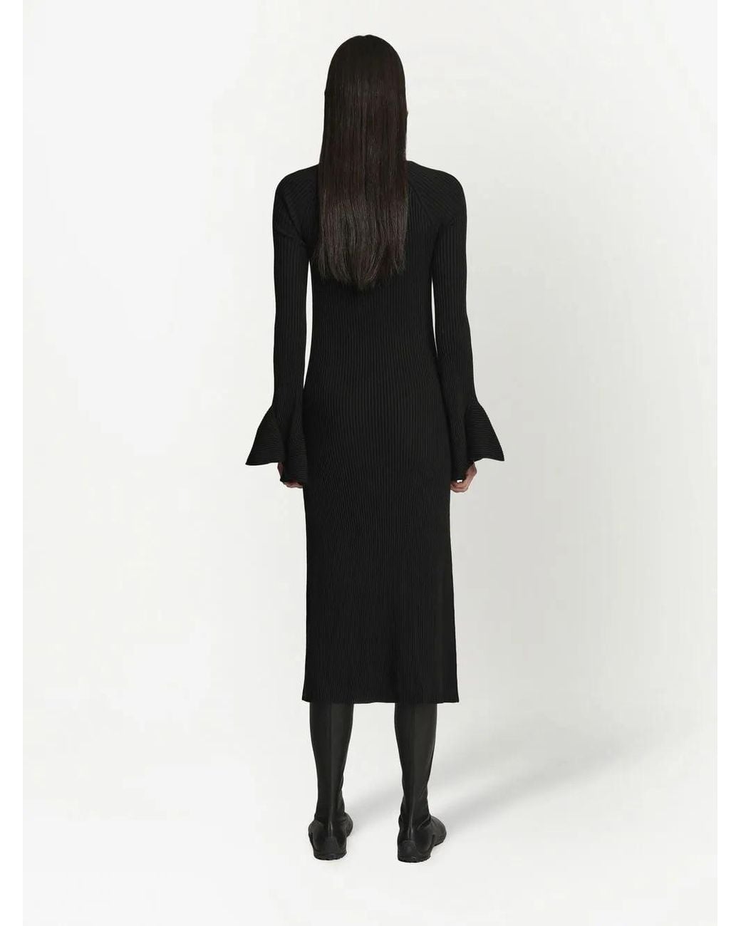 Proenza Schouler Black Ribbed-Knit Flute-Sleeved Dress
