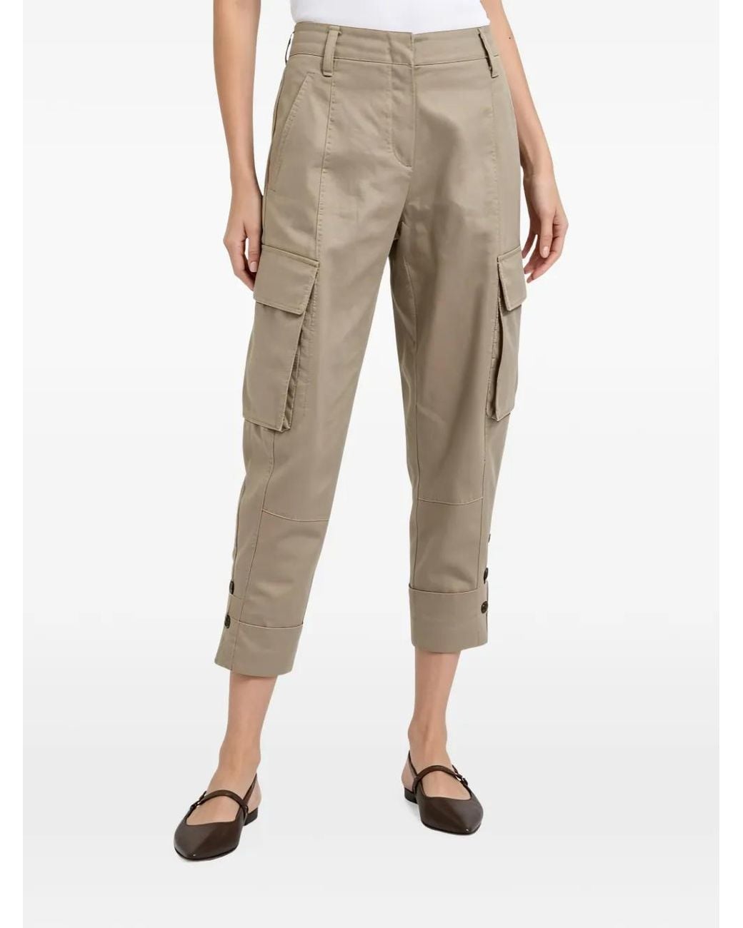 Brunello Cucinelli Natural Button-Cuff Cargo Pants