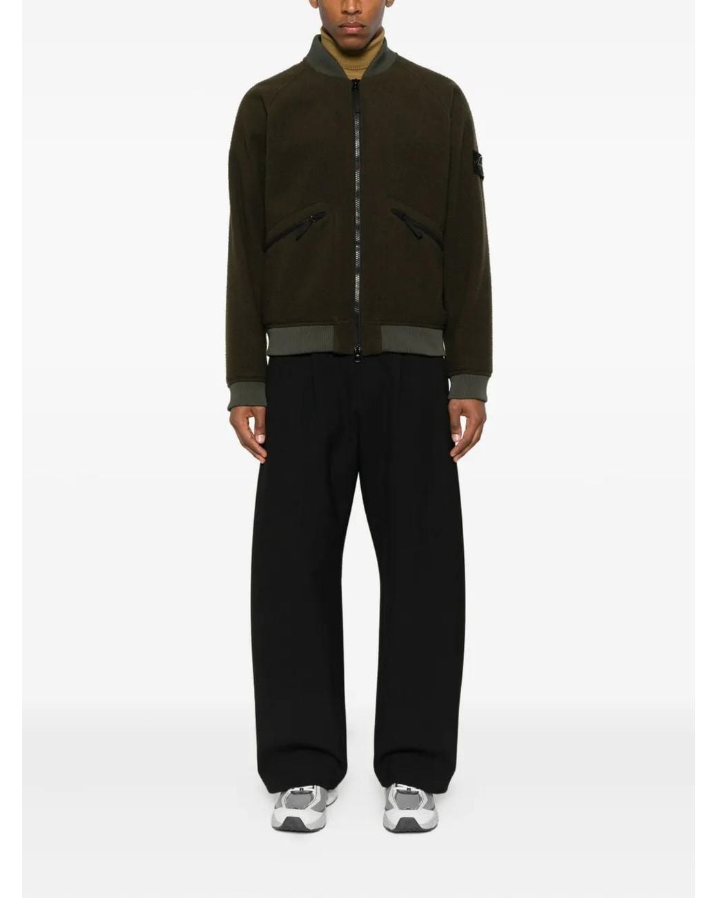 Stone Island Black Logo-Patch Bomber Jacket for men