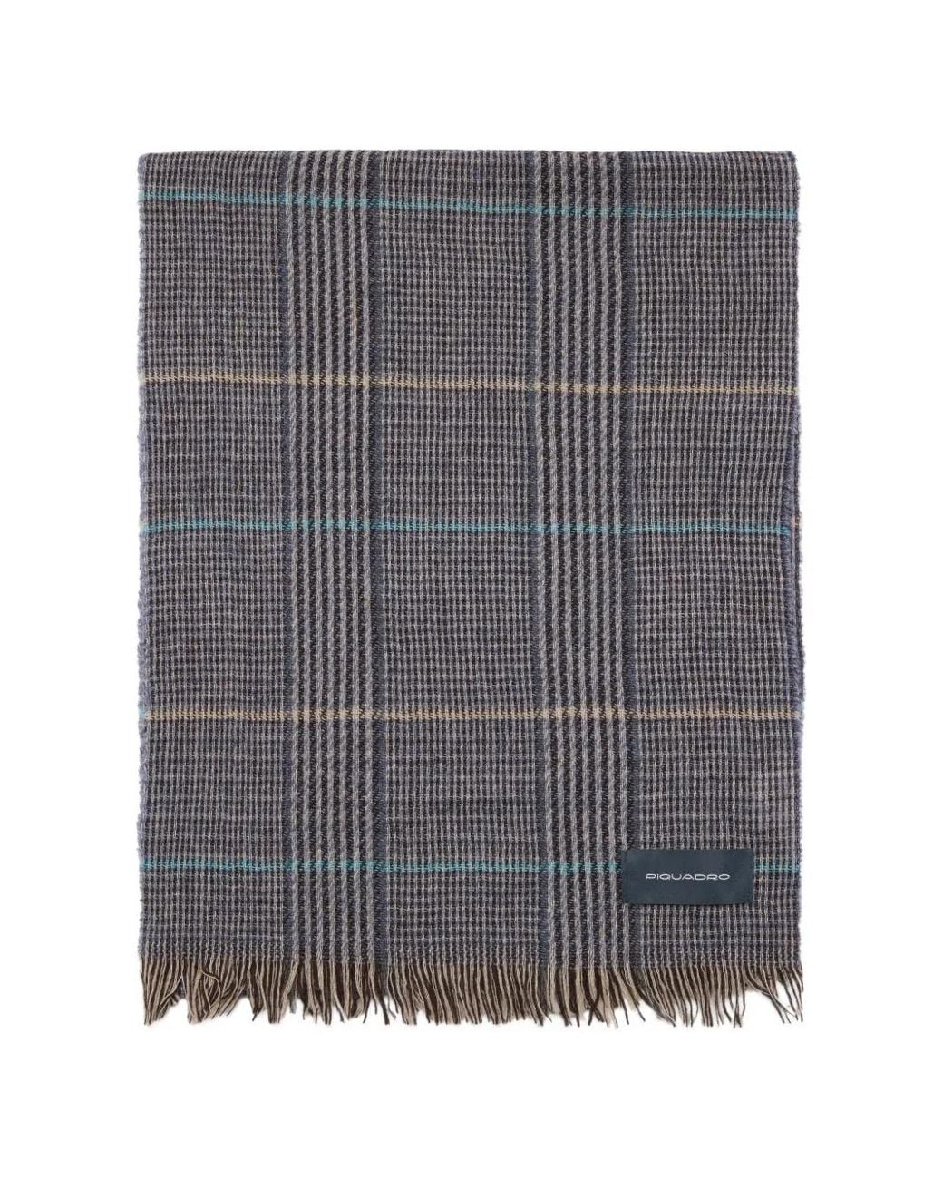 Piquadro Gray Check Fringed Scarf for men