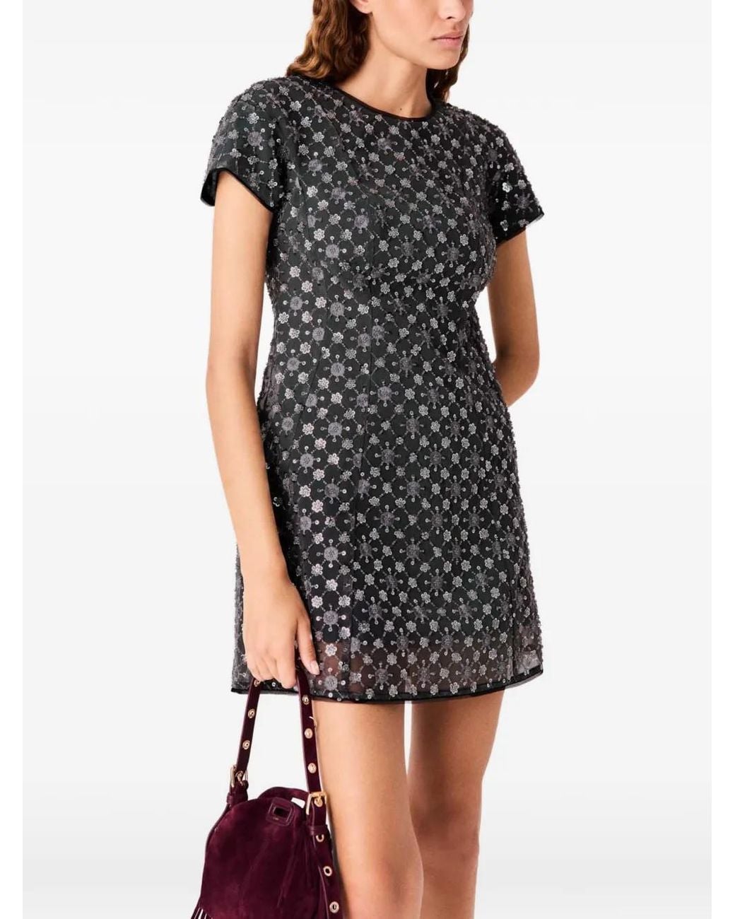 Maje Black Short Dress With Rhinestones