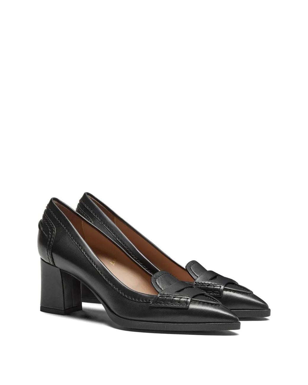 Santoni Black Pointed-Toe Penny-Strap Pumps