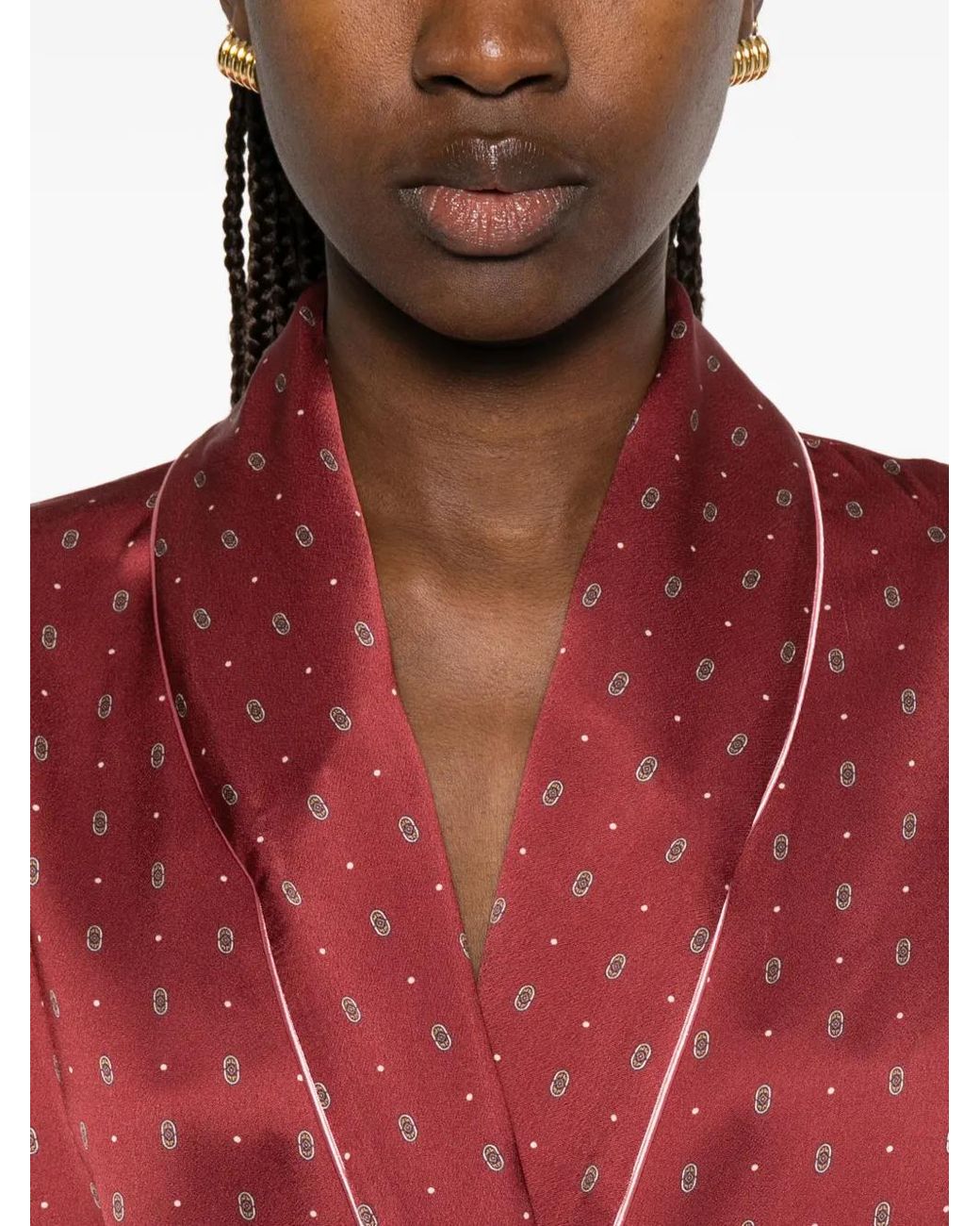 Forte_forte Red Belted Patterned Jacket