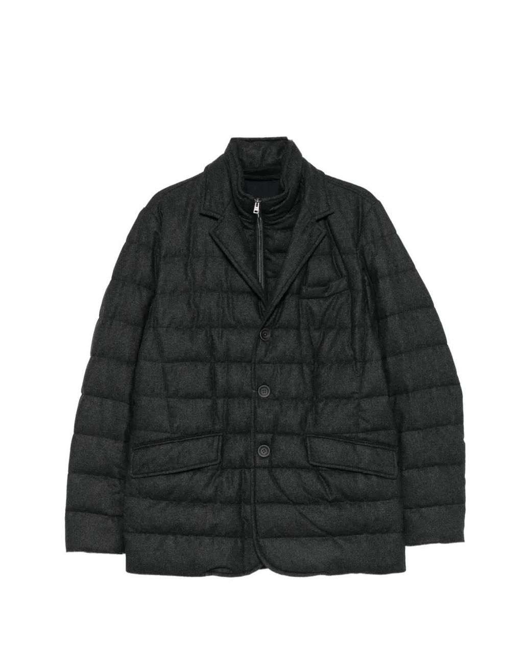Herno Black Quilted Button-Up Jacket for men