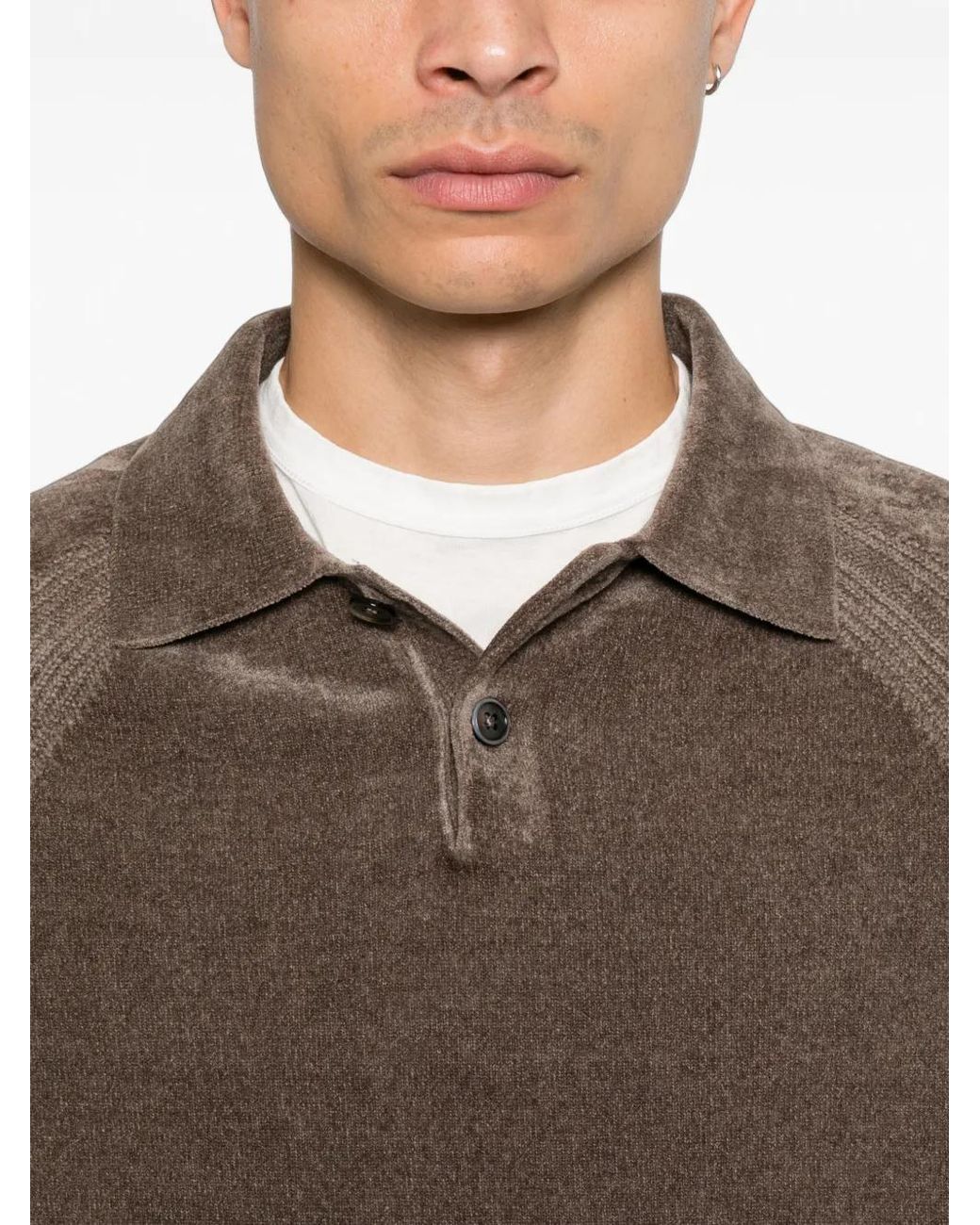 Profuomo Brown Button-Fastening Long Sleeve Polo Shirt for men
