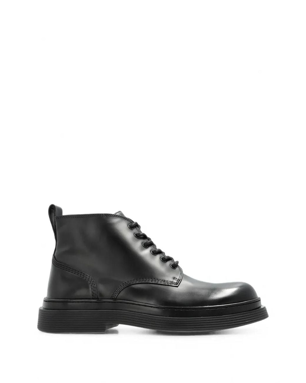 AMI Black Lace-Up Leather Combat Boots for men