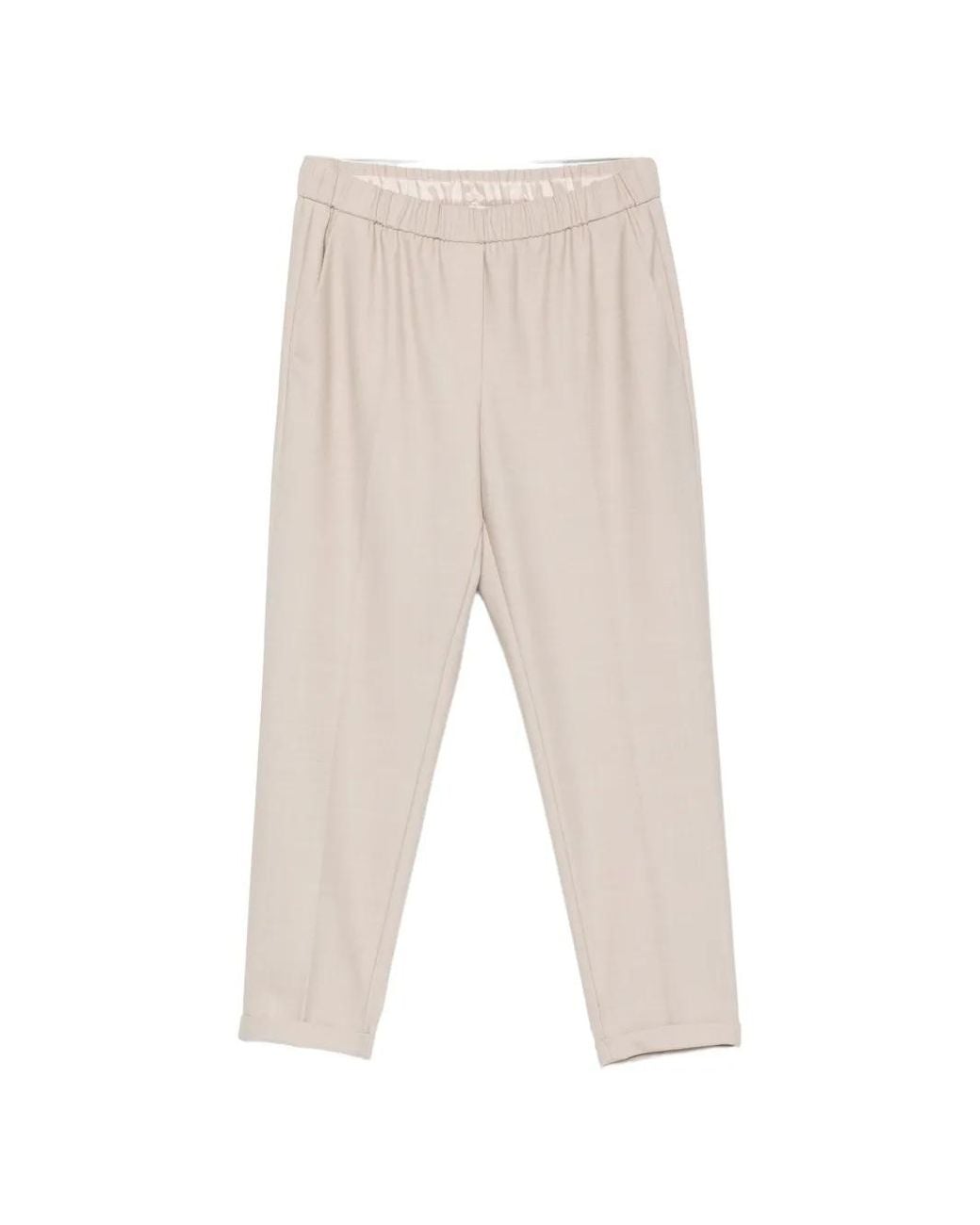 Antonelli White Rosalba Elasticated-Waist Turned-Up Trousers