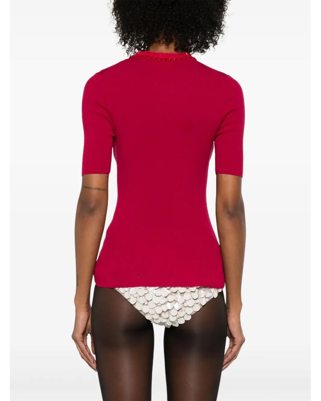 P.A.R.O.S.H. Red Bead-Embellished T-Shirt