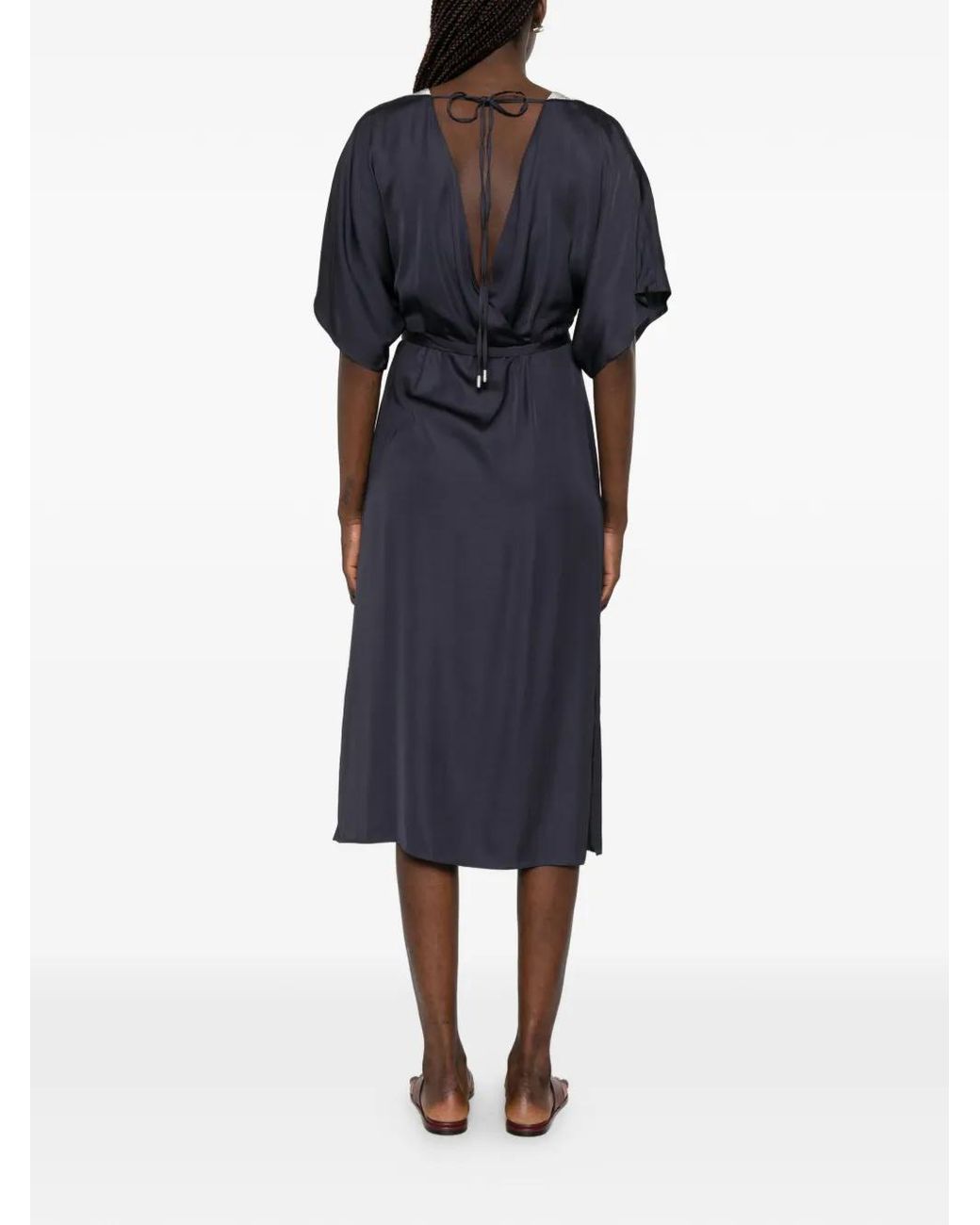 Peserico Blue Embellished Tie Dress