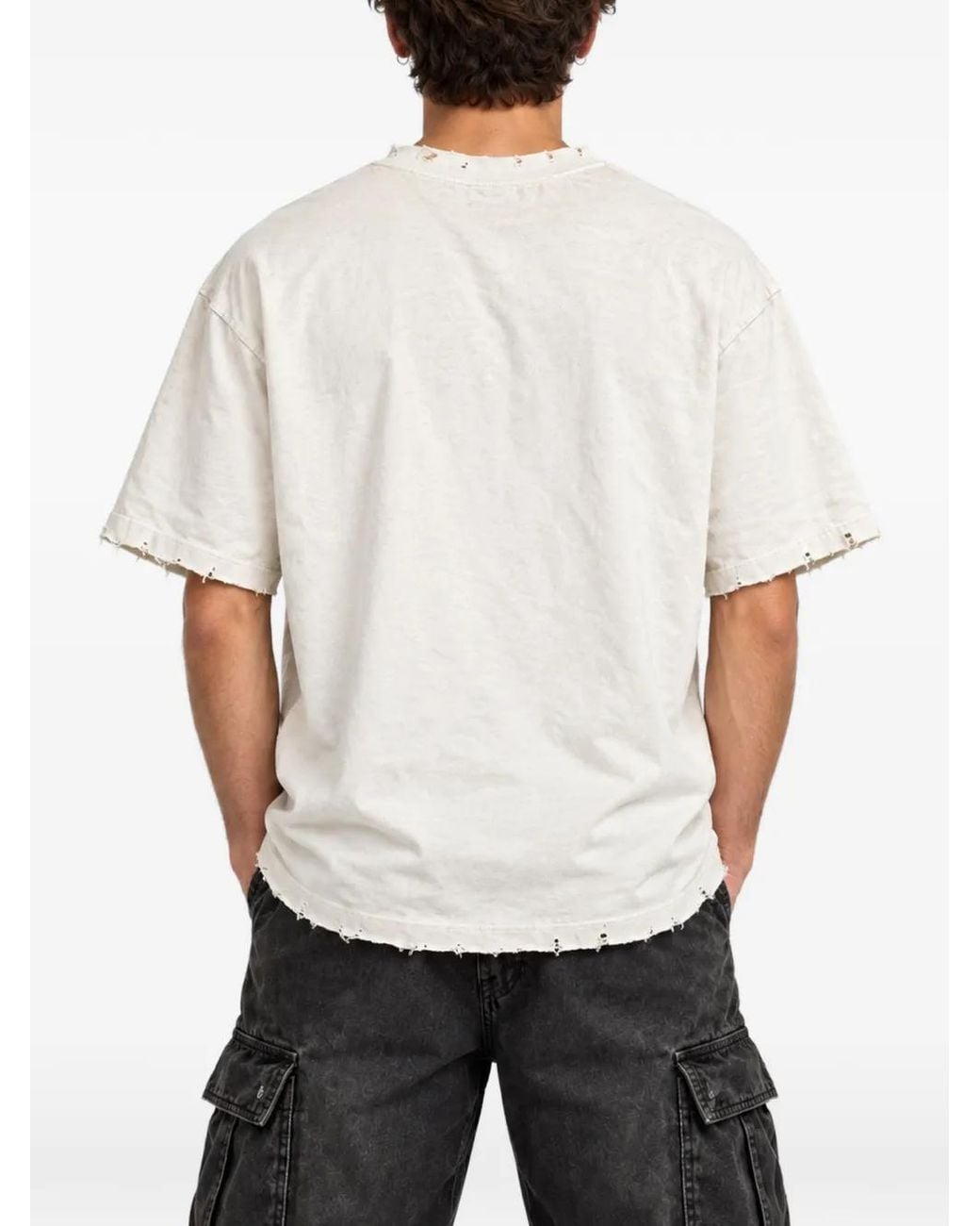 WARMAN White Graphic-Print Distressed T-Shirt for men