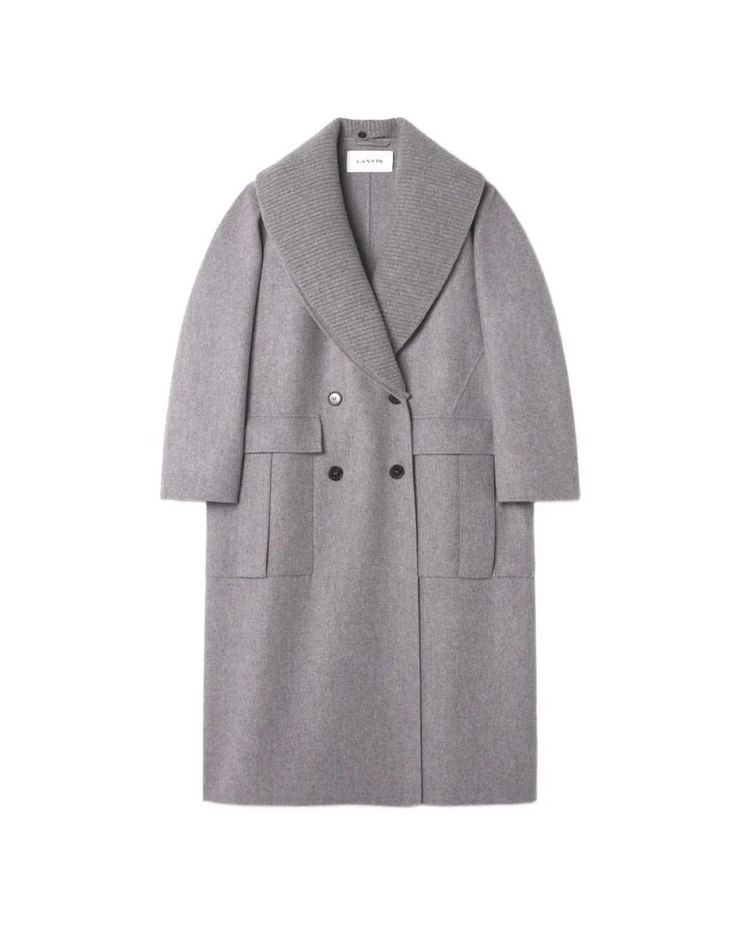 Lanvin Gray Ribbed-Collar Double-Breasted Coat