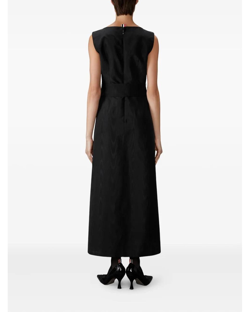 Thom Browne Black Silk Moire Boat Neck Column Dress