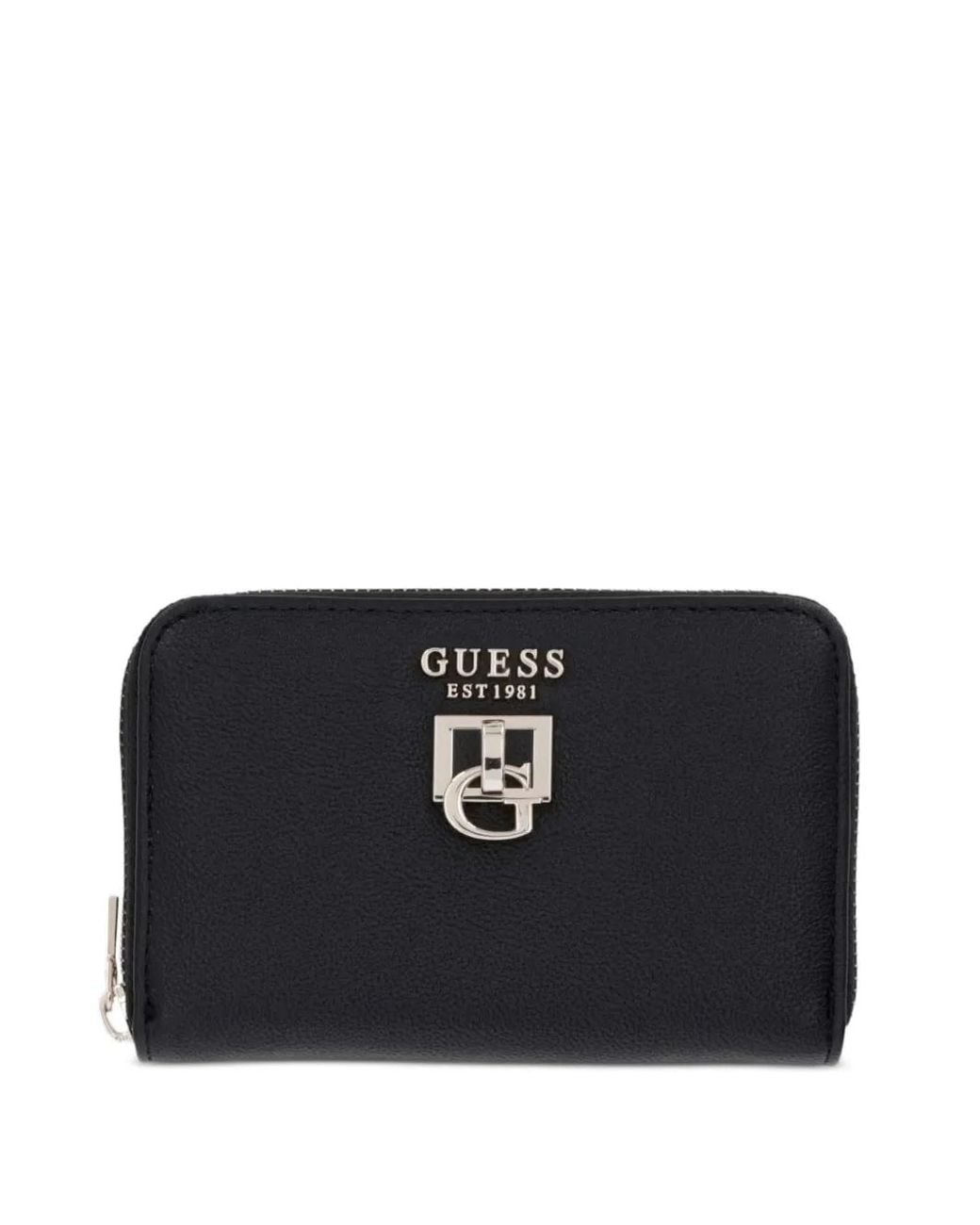 Guess Black Bianca Logo-Plaque Zip-Around Wallet