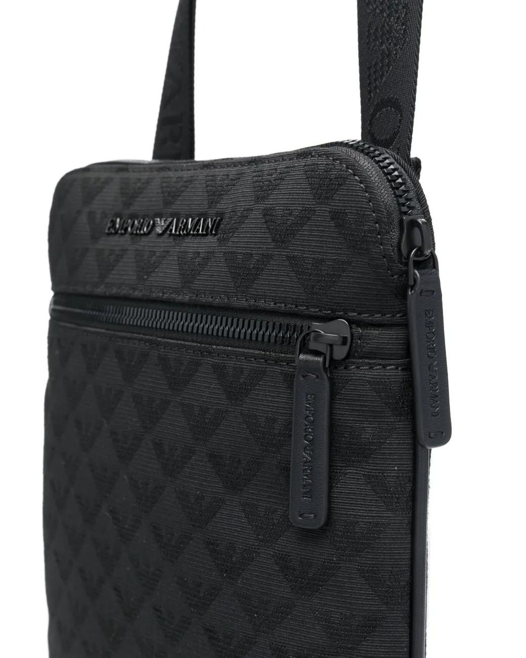 Emporio Armani Black Allover Logo Crossbody Bag for men