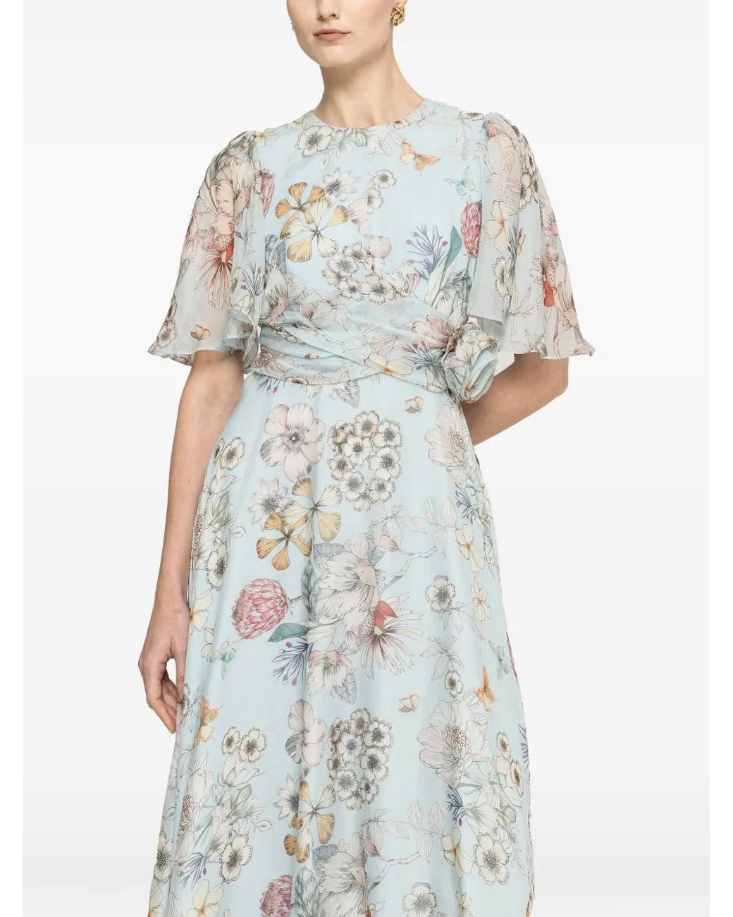 Nissa White Floral-Detail Silk Midi Dress