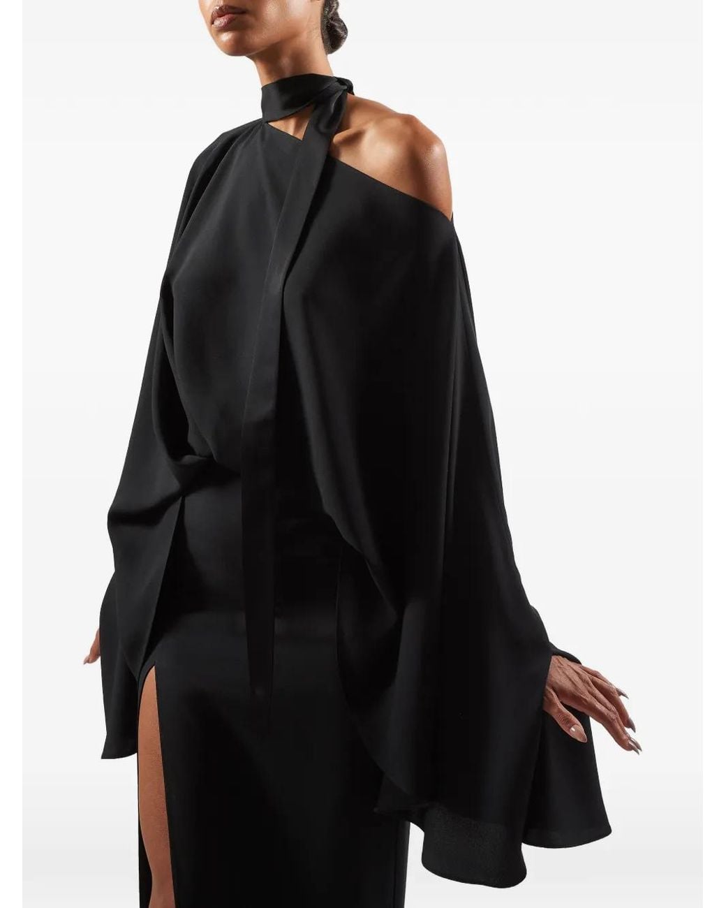 Taller Marmo Black Brooks Draped Asymmetric-Neck Maxi Dress