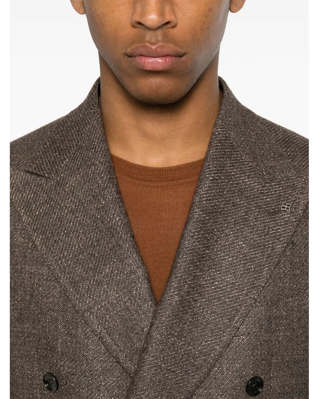 Tagliatore Brown Double-Breasted Checked Blazer for men