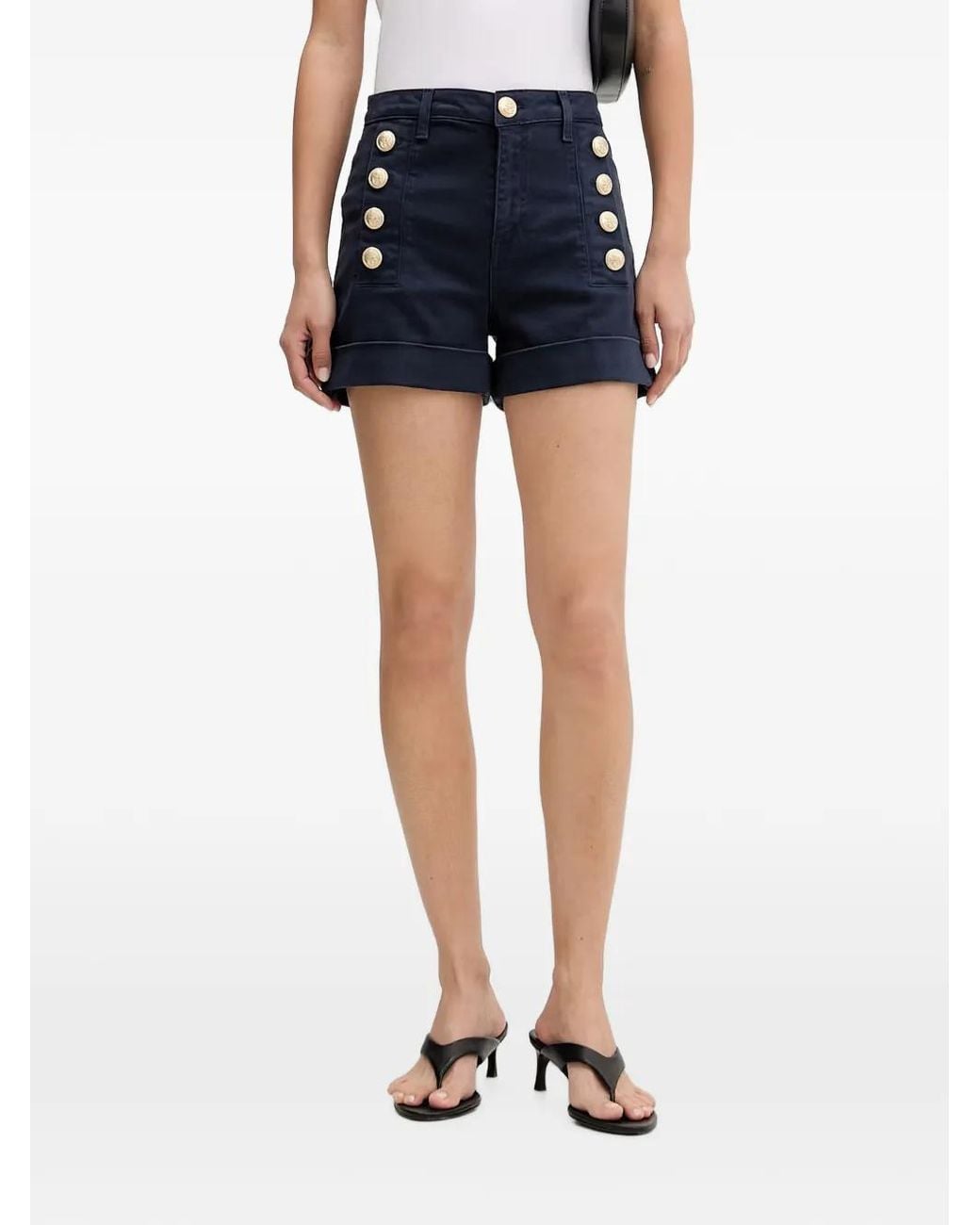 ViCOLO Blue Button-Embellished Turn-Up Denim Shorts