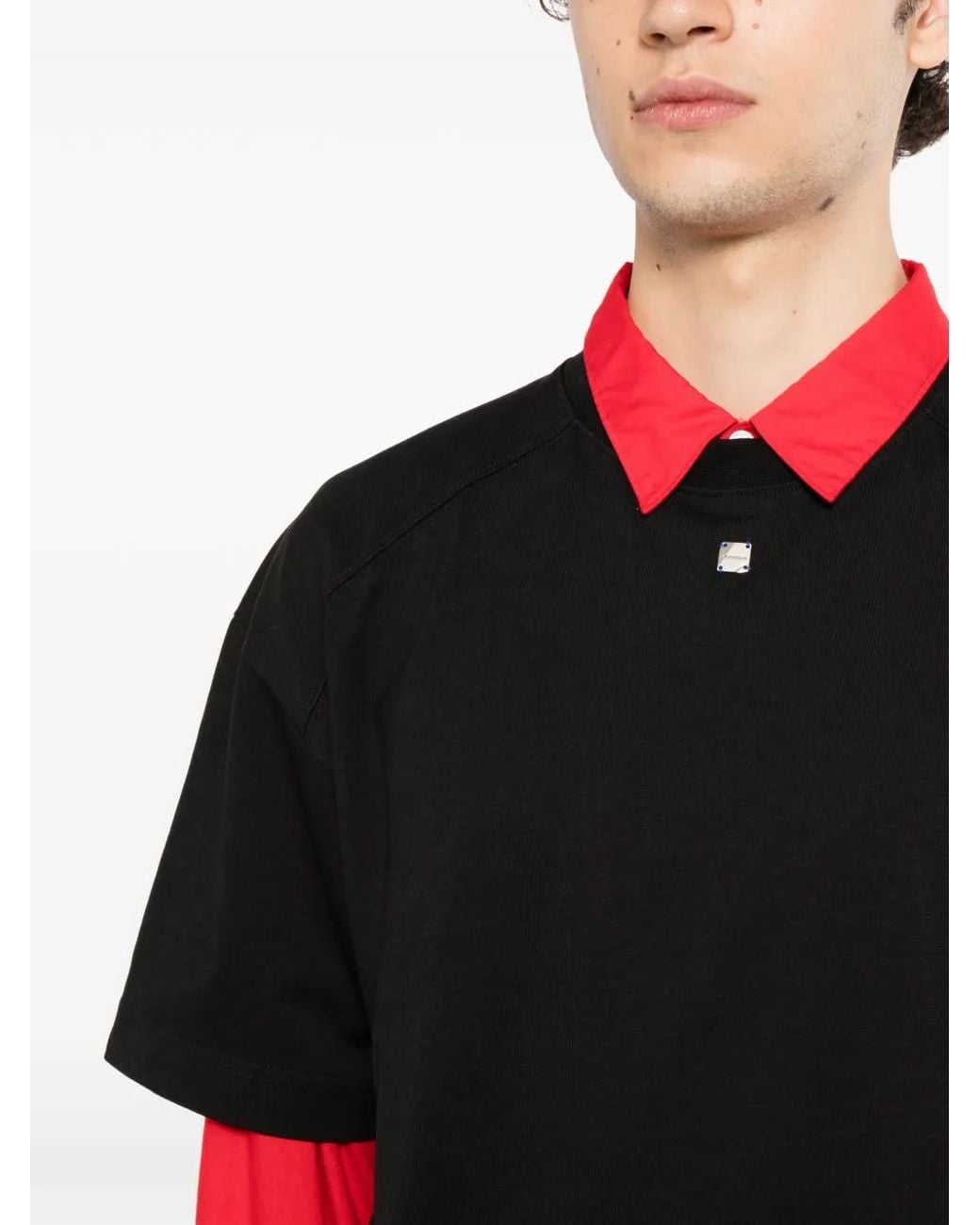 Adererror Black Logo-Patch Pleated T-Shirt for men