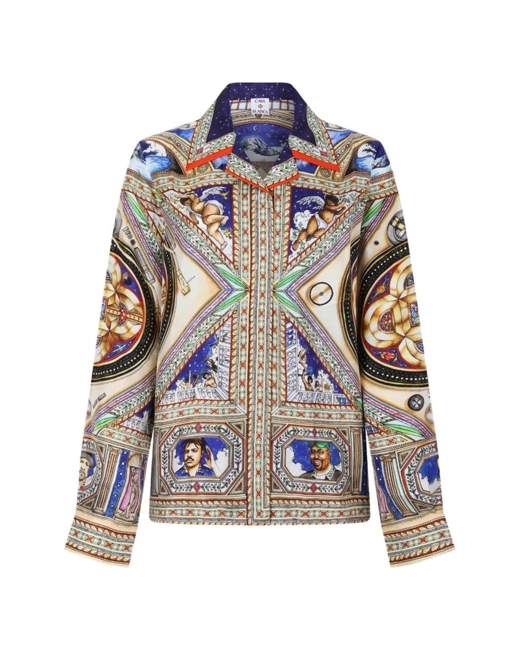 Casablanca Blue Take Me To Church Cuban Collar Long Sleeve Silk Shirt