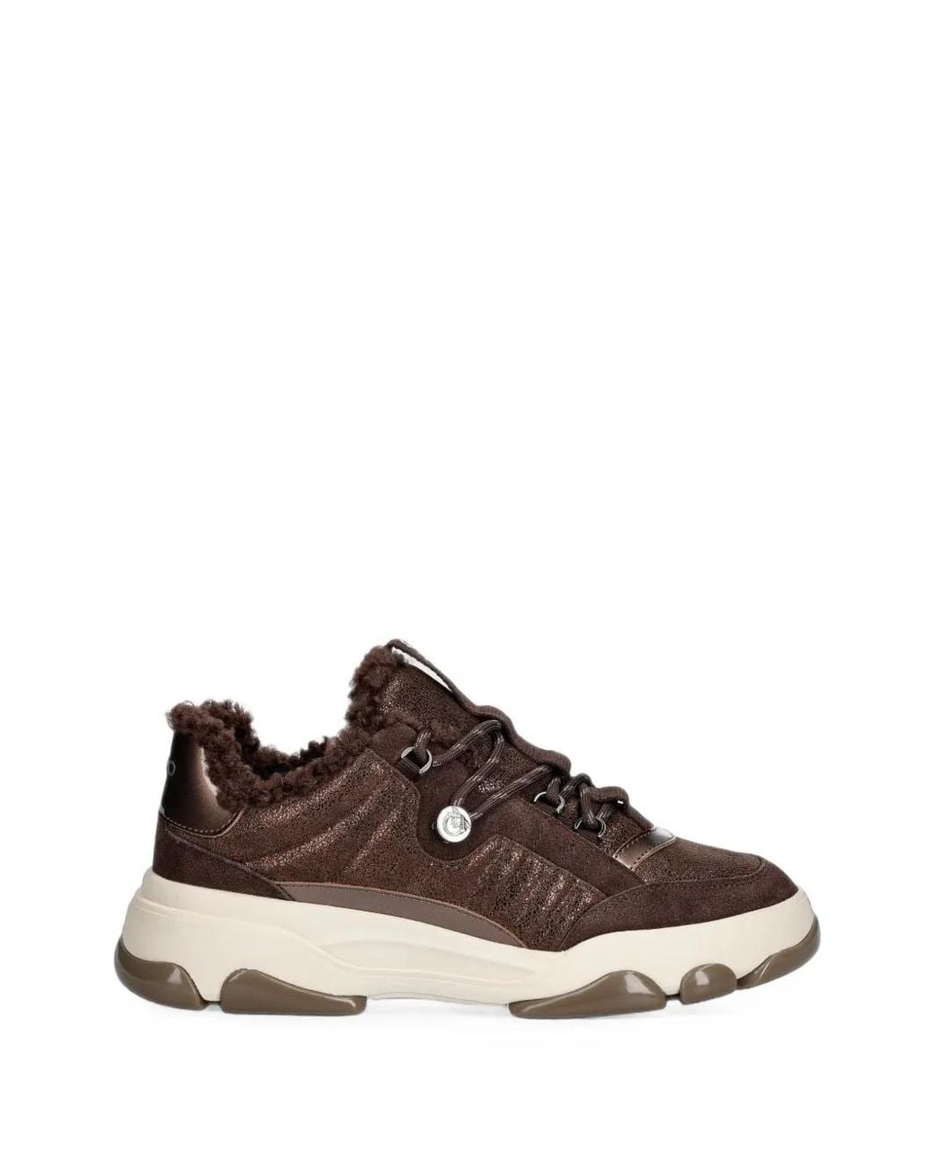 Pinko Brown Shearling-Trim Paneled Sneakers