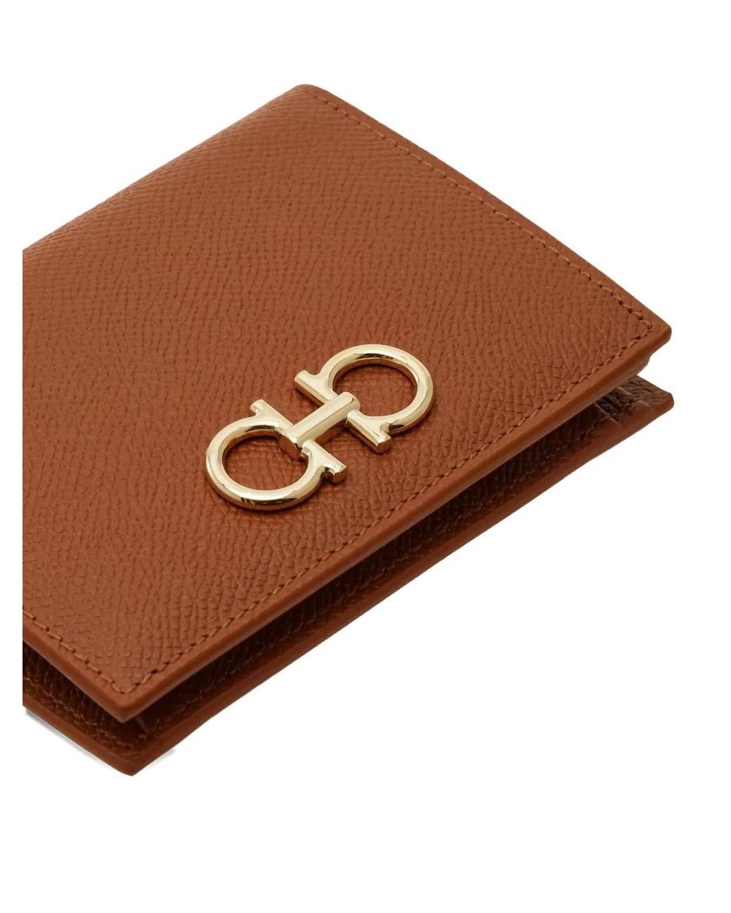 Ferragamo Brown Gancini Hammered Leather Compact Wallet